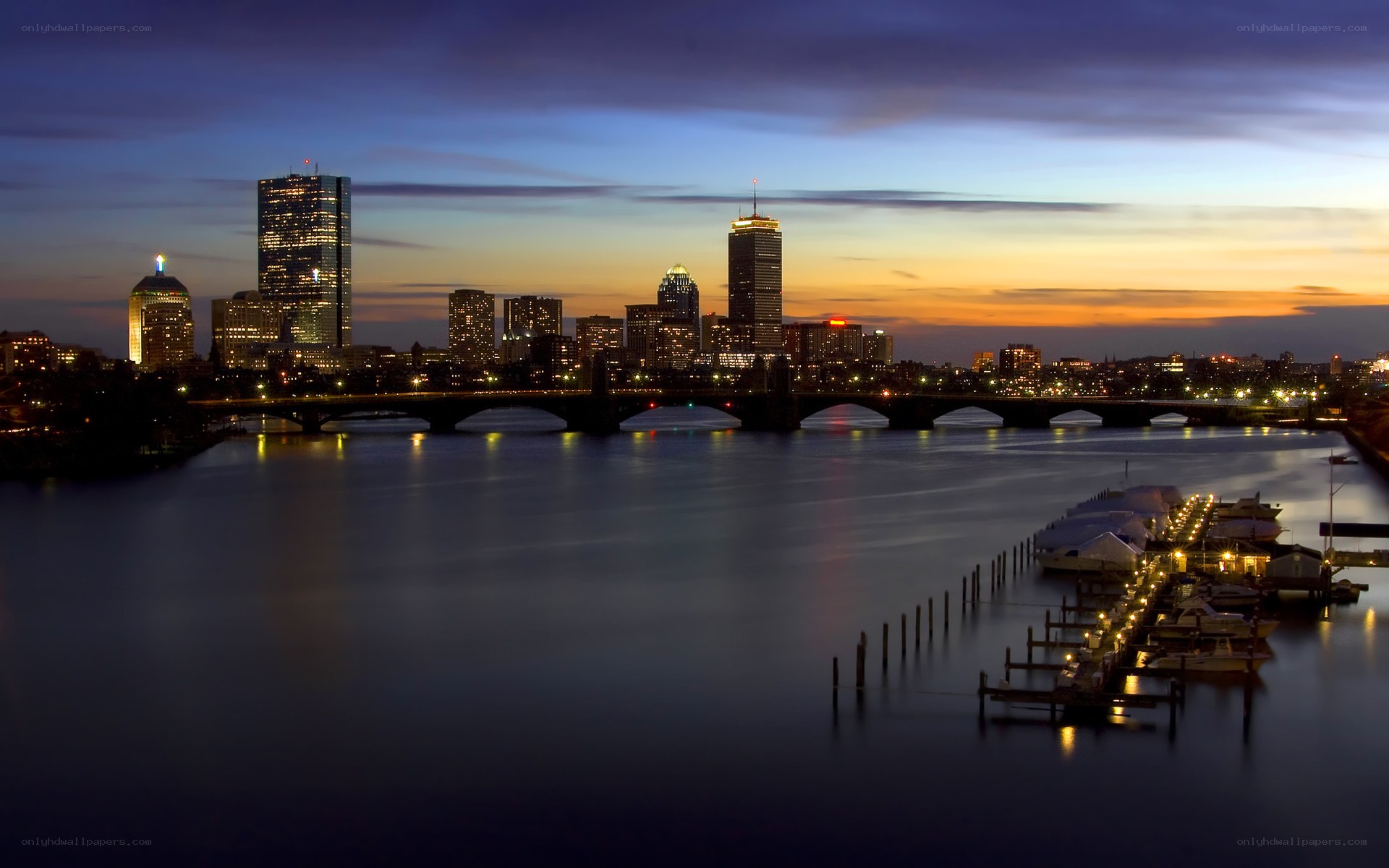 Boston skyline at dusk