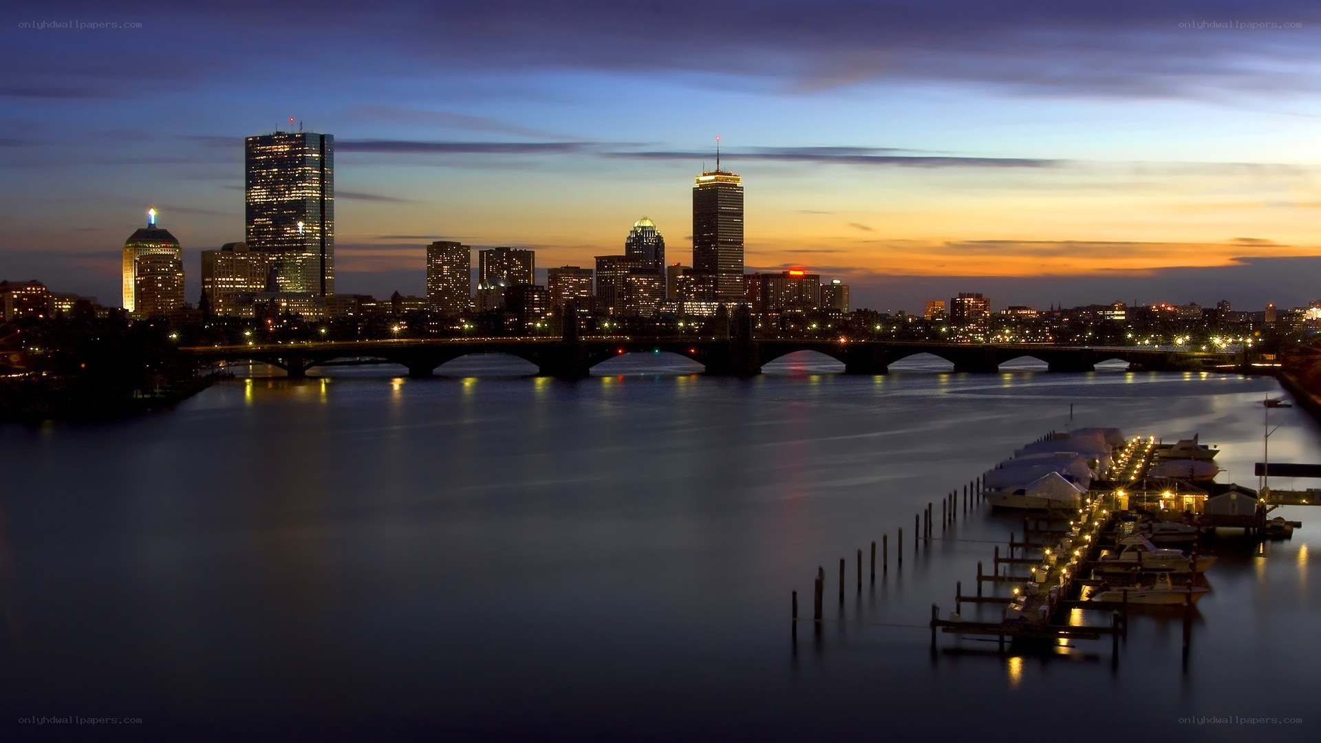 Boston skyline at dusk