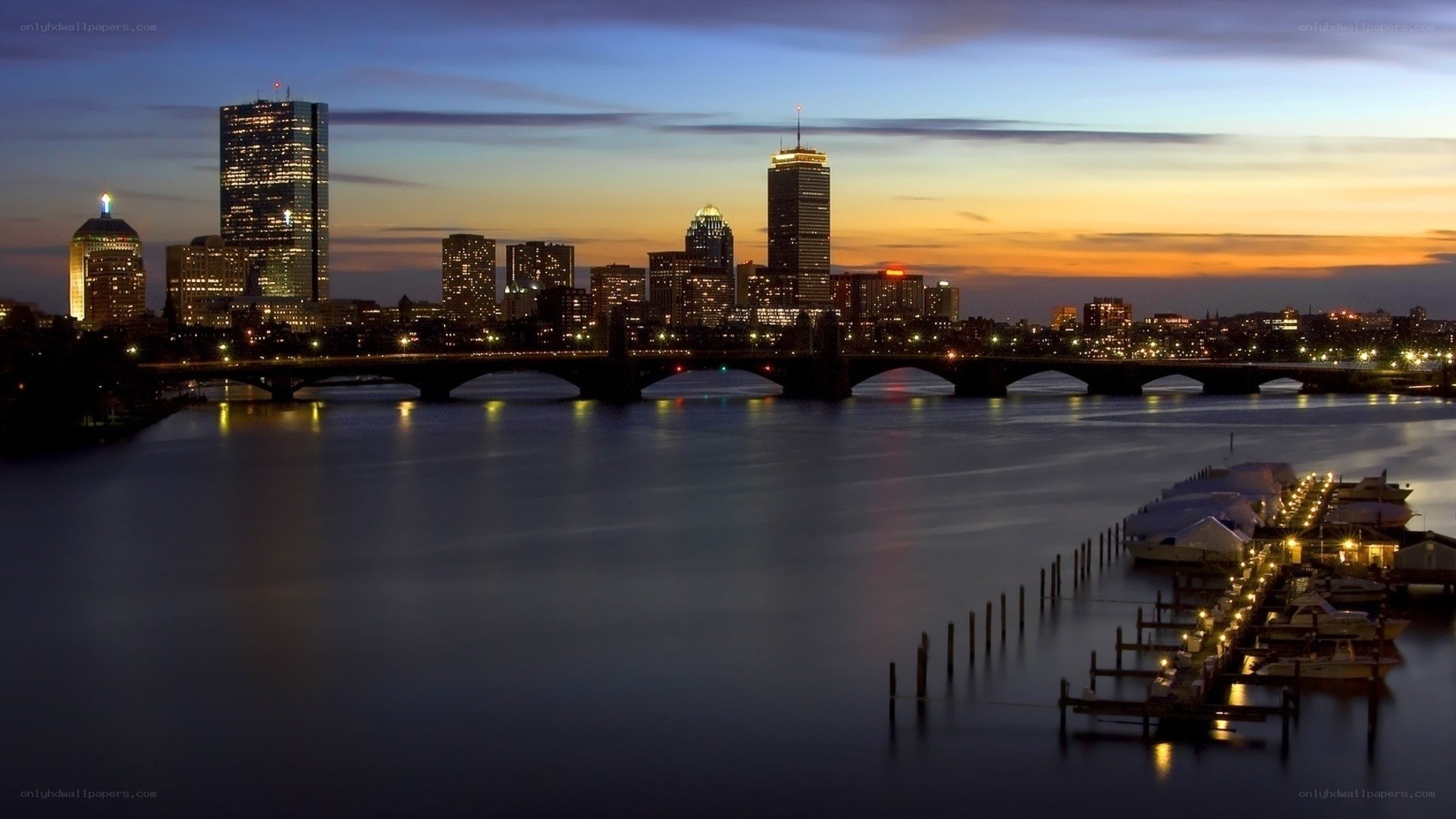 Boston skyline at dusk