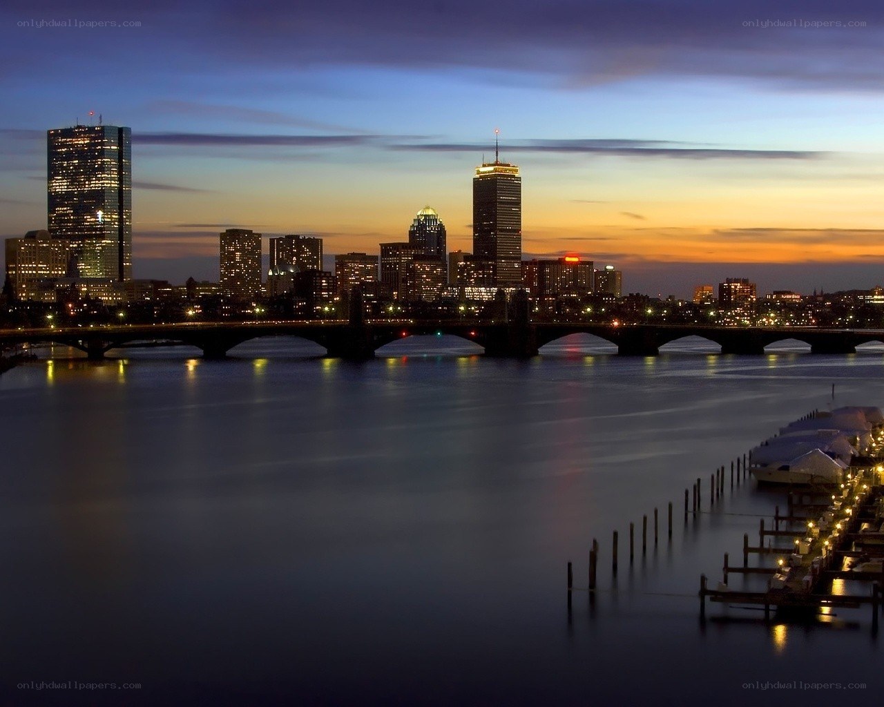 Boston skyline at dusk
