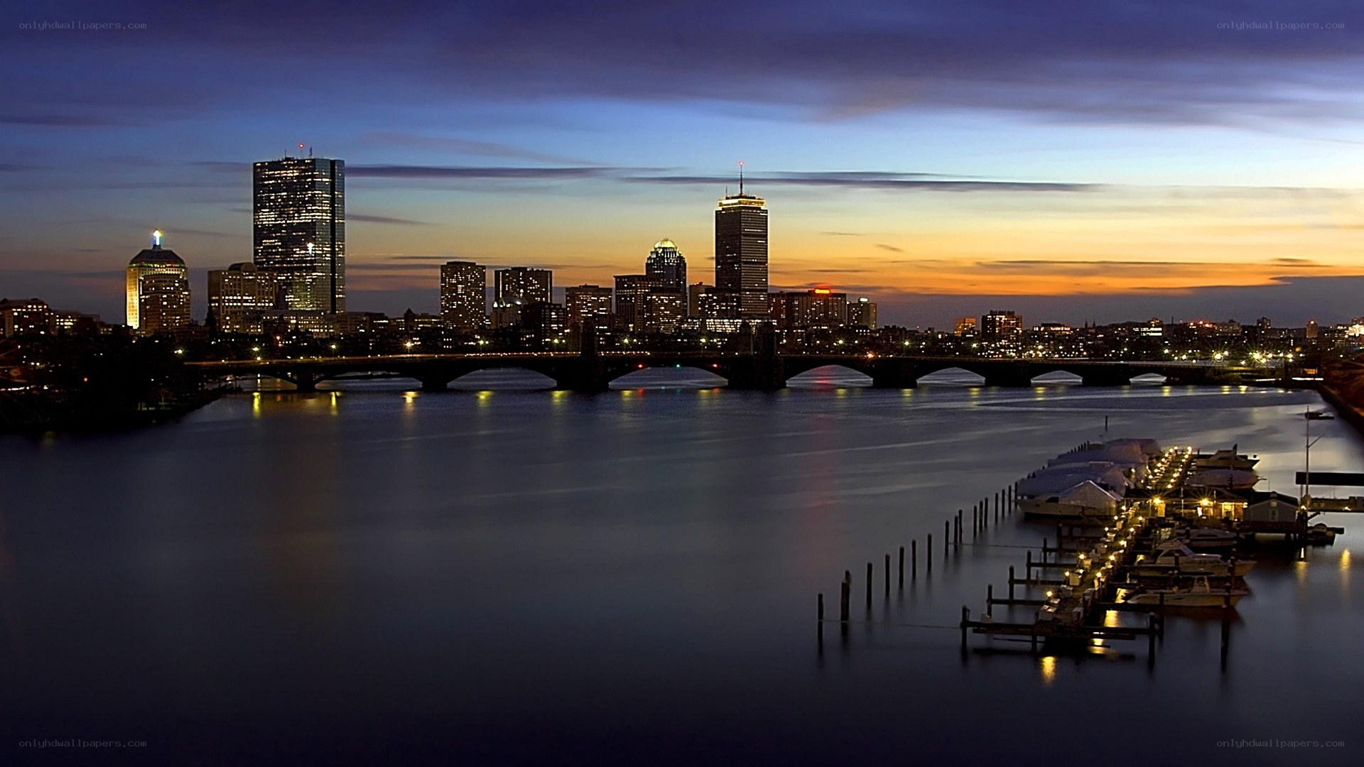 Boston skyline at dusk