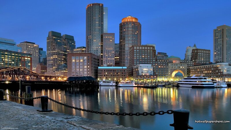 Boston Skyline at Dusk — Blue, Calm, Night