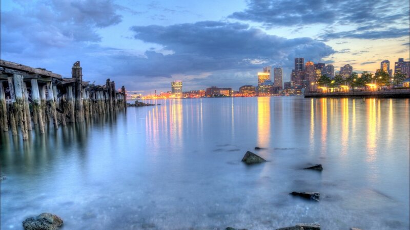 Boston Skyline at Dusk — Blue, Serene, Sunset, Photograph, Cityscape