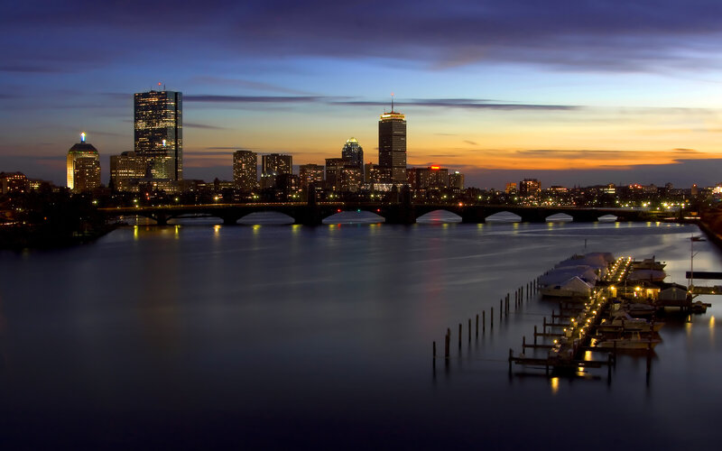 Boston Skyline at Dusk — Blue, Serene, Sunset
