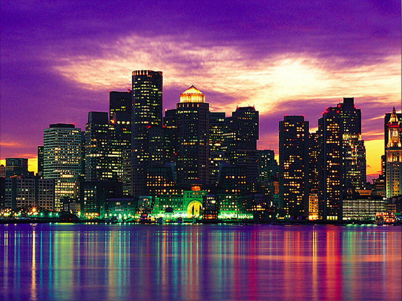 Boston Skyline at Dusk — Purple, Dramatic
