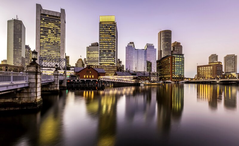 Boston Skyline at Dusk — Purple, Serene, Sunset