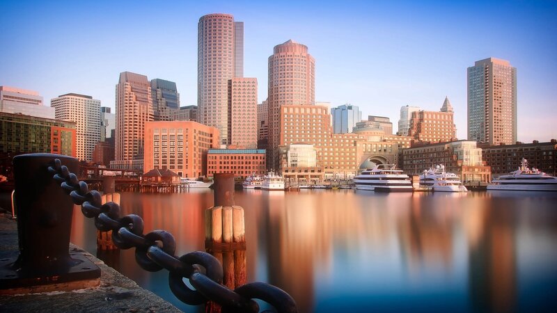 Boston Skyline at Harbor — Blue