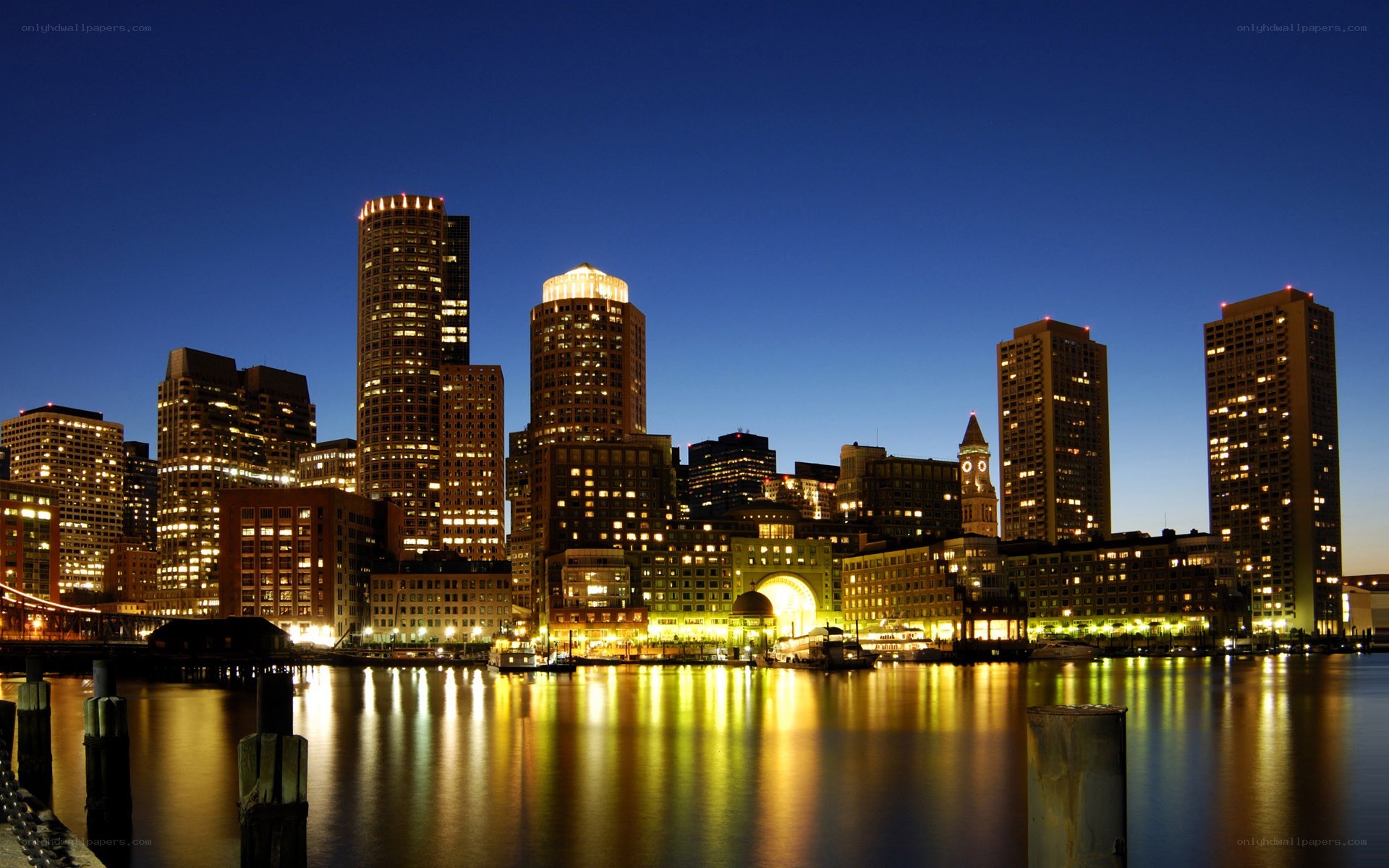 Boston skyline at night