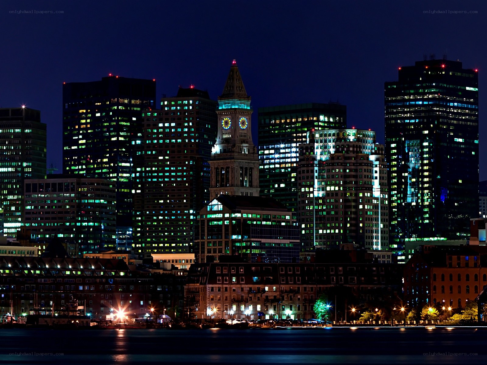 Boston skyline at night