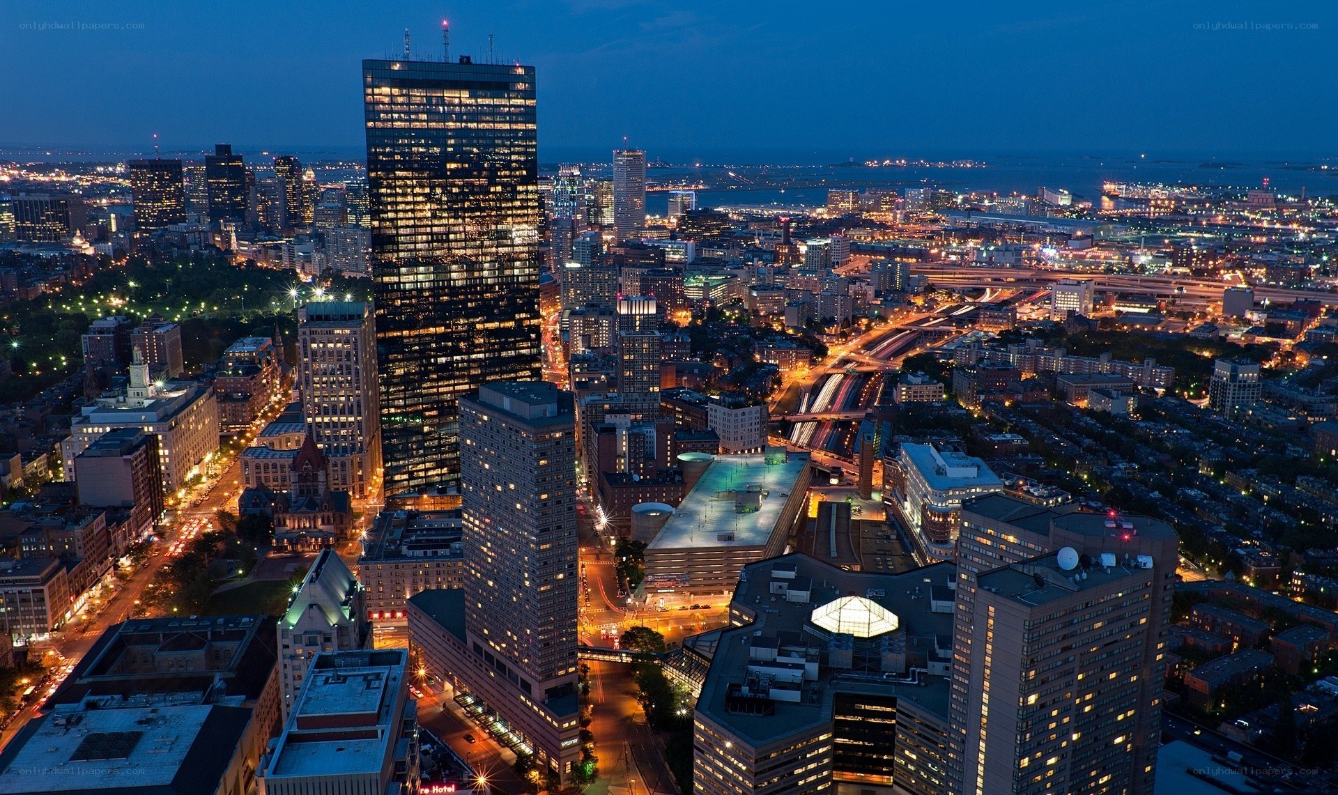 Boston skyline at night