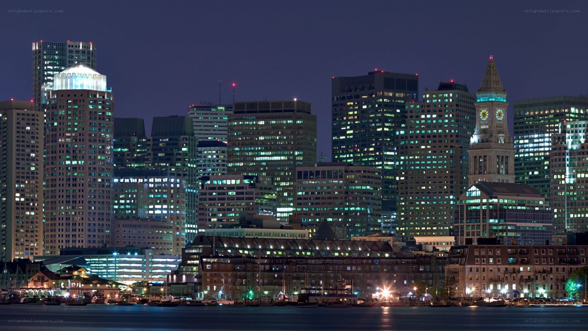 Boston skyline at night