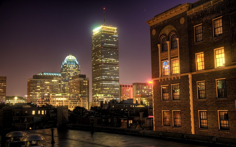 Boston skyline at night
