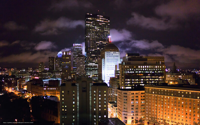 Boston Skyline at Night — Black, Dramatic, Photograph, Skyscrapers
