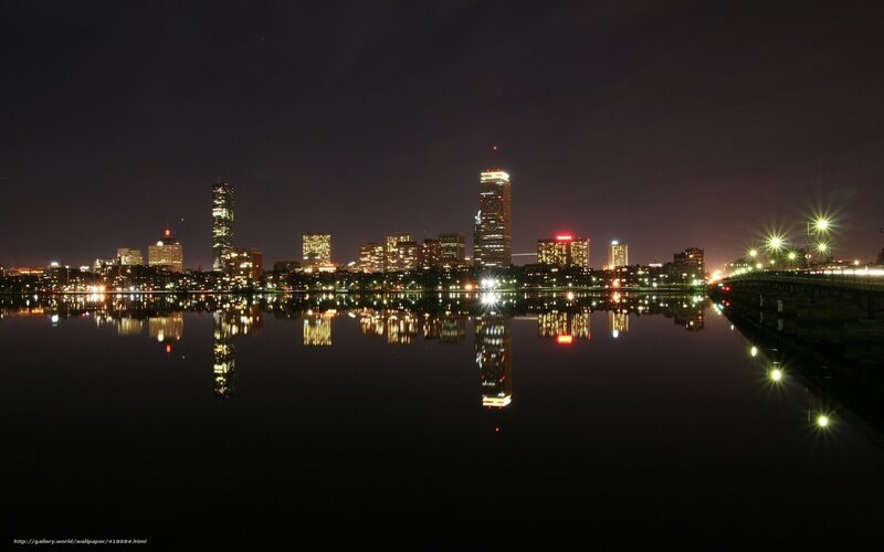 Boston Skyline at Night — Black, Serene