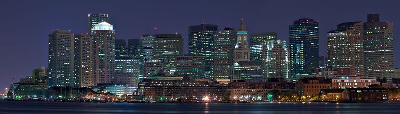 Boston Skyline at Night — Blue, Calm, Photograph, Skyscrapers