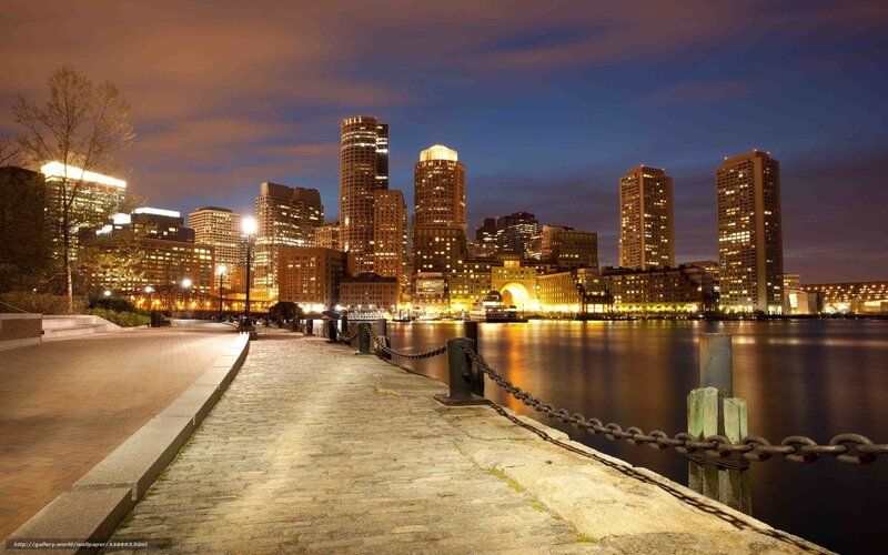 Boston Skyline at Night — Blue, Serene, Photograph, Skyscraper