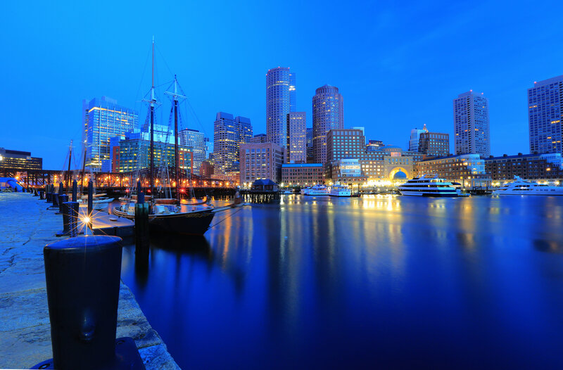Boston Skyline at Night — Blue, Serene