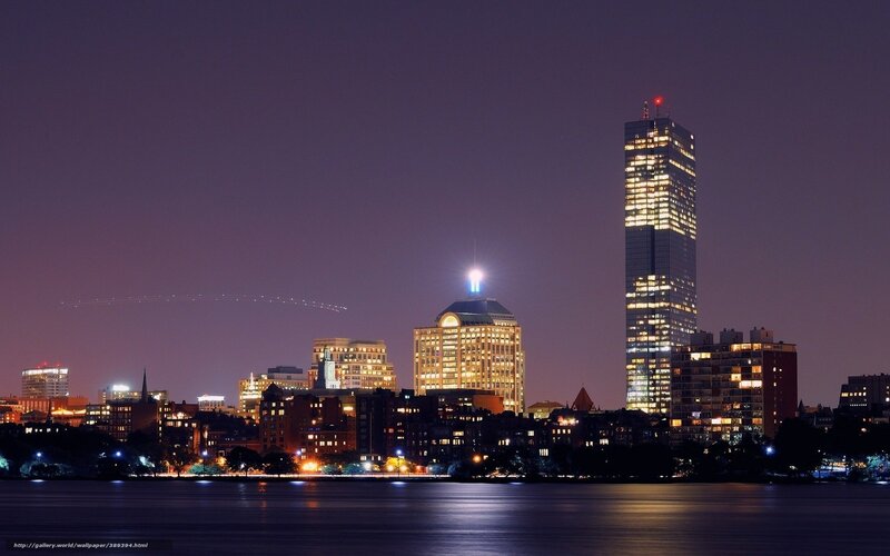 Boston Skyline at Night — Purple, Calm