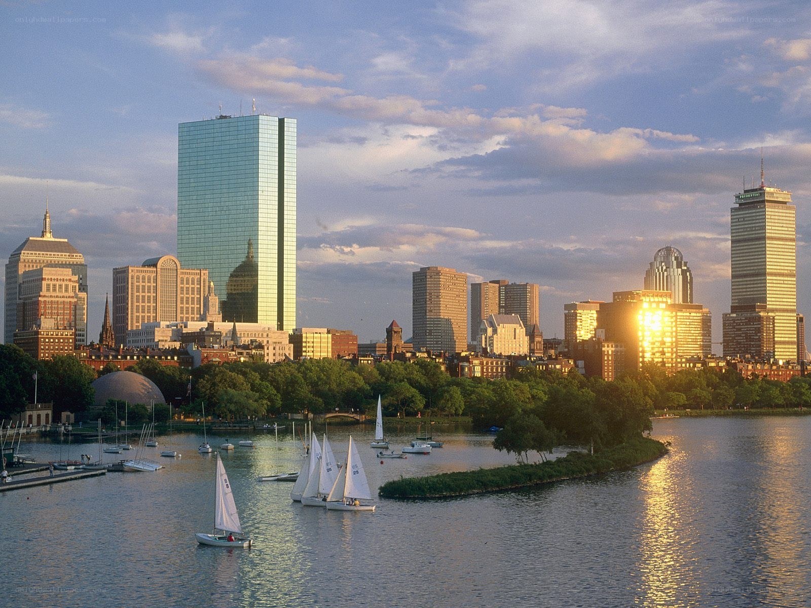 Boston skyline at sunset