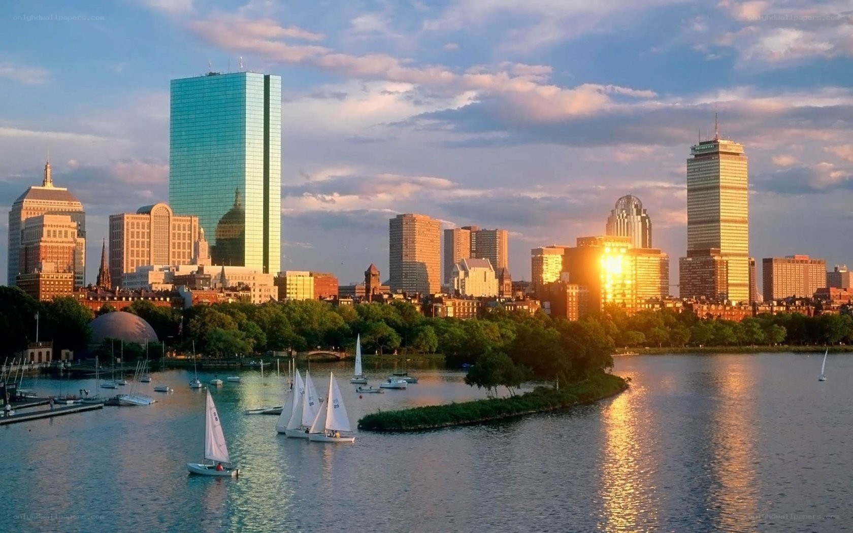 Boston skyline at sunset