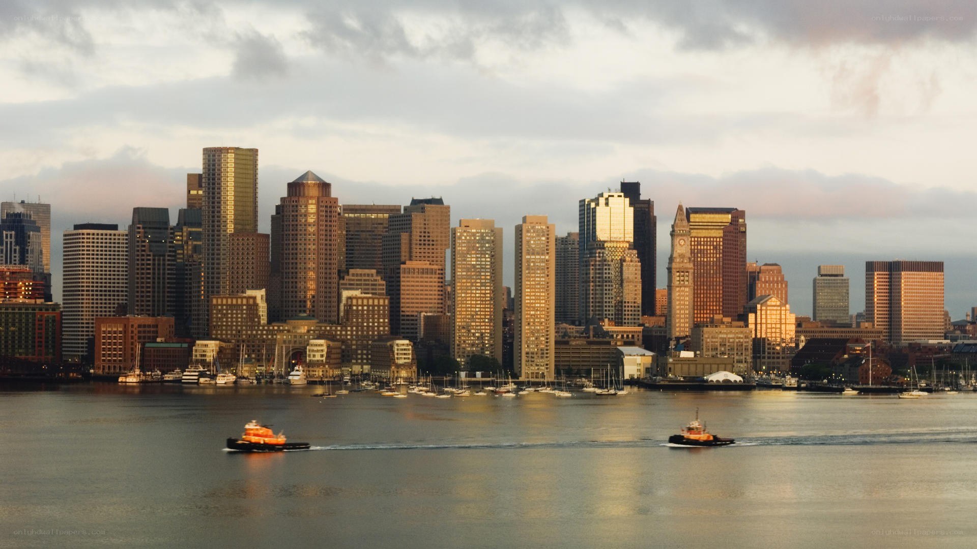Boston skyline at sunset