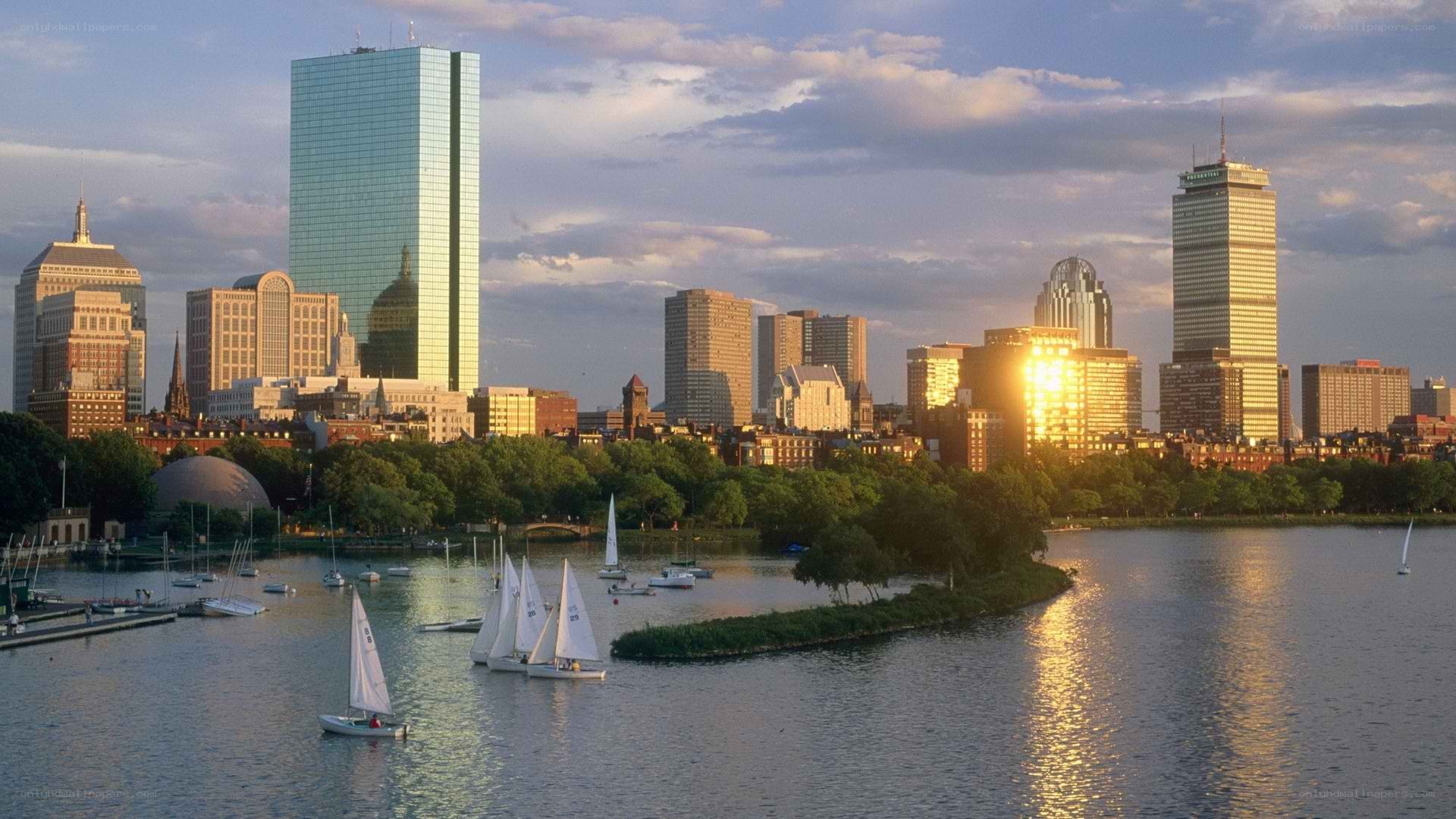 Boston skyline at sunset