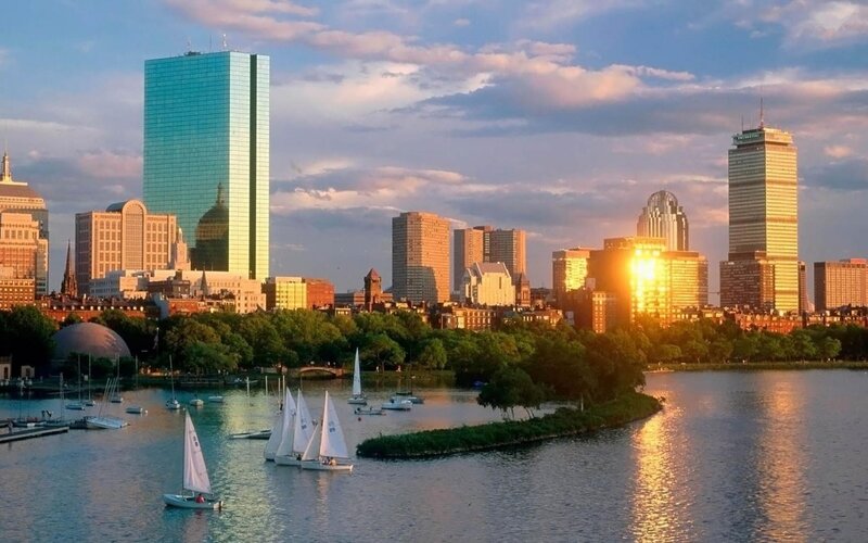 Boston skyline at sunset