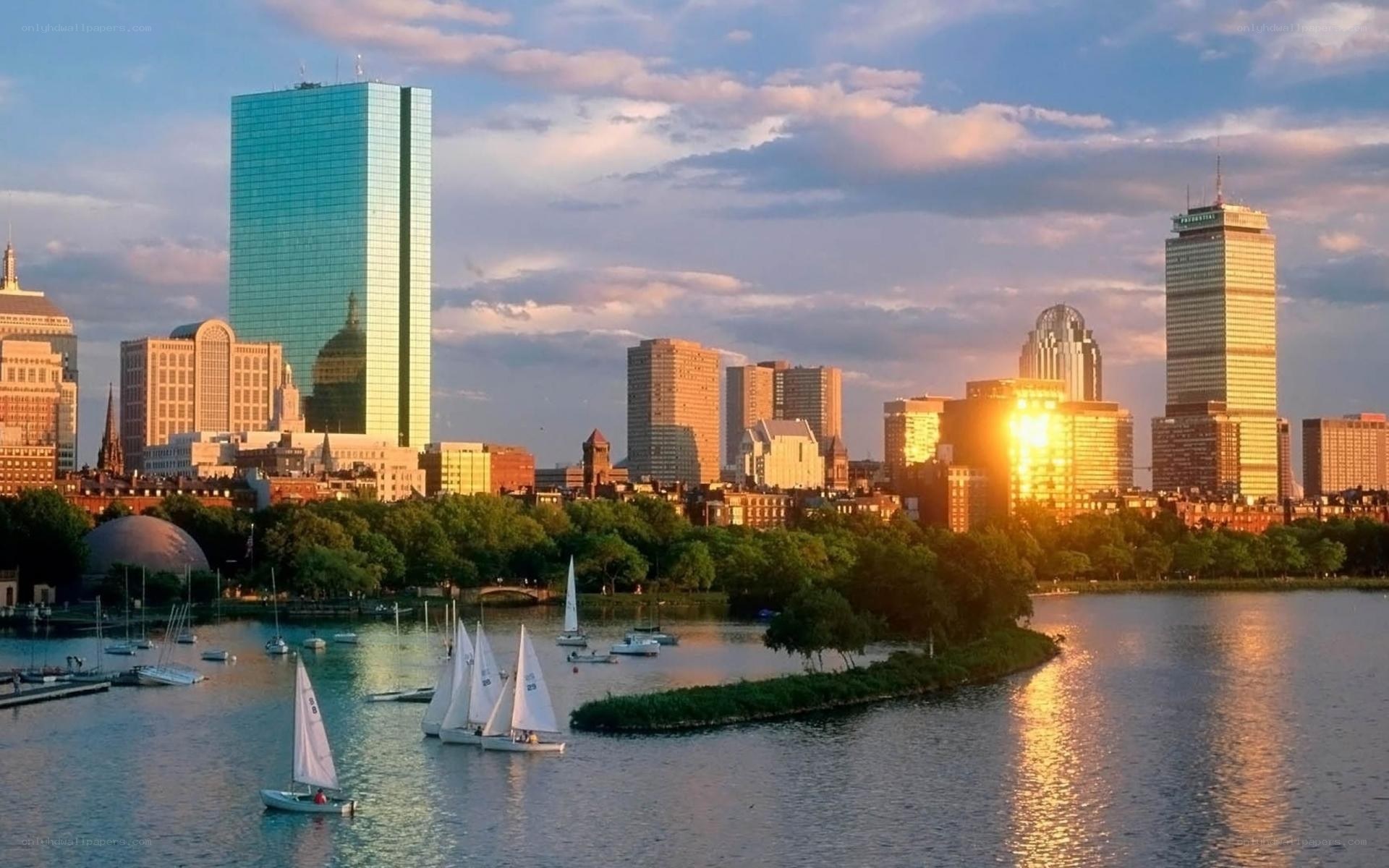 Boston skyline at sunset