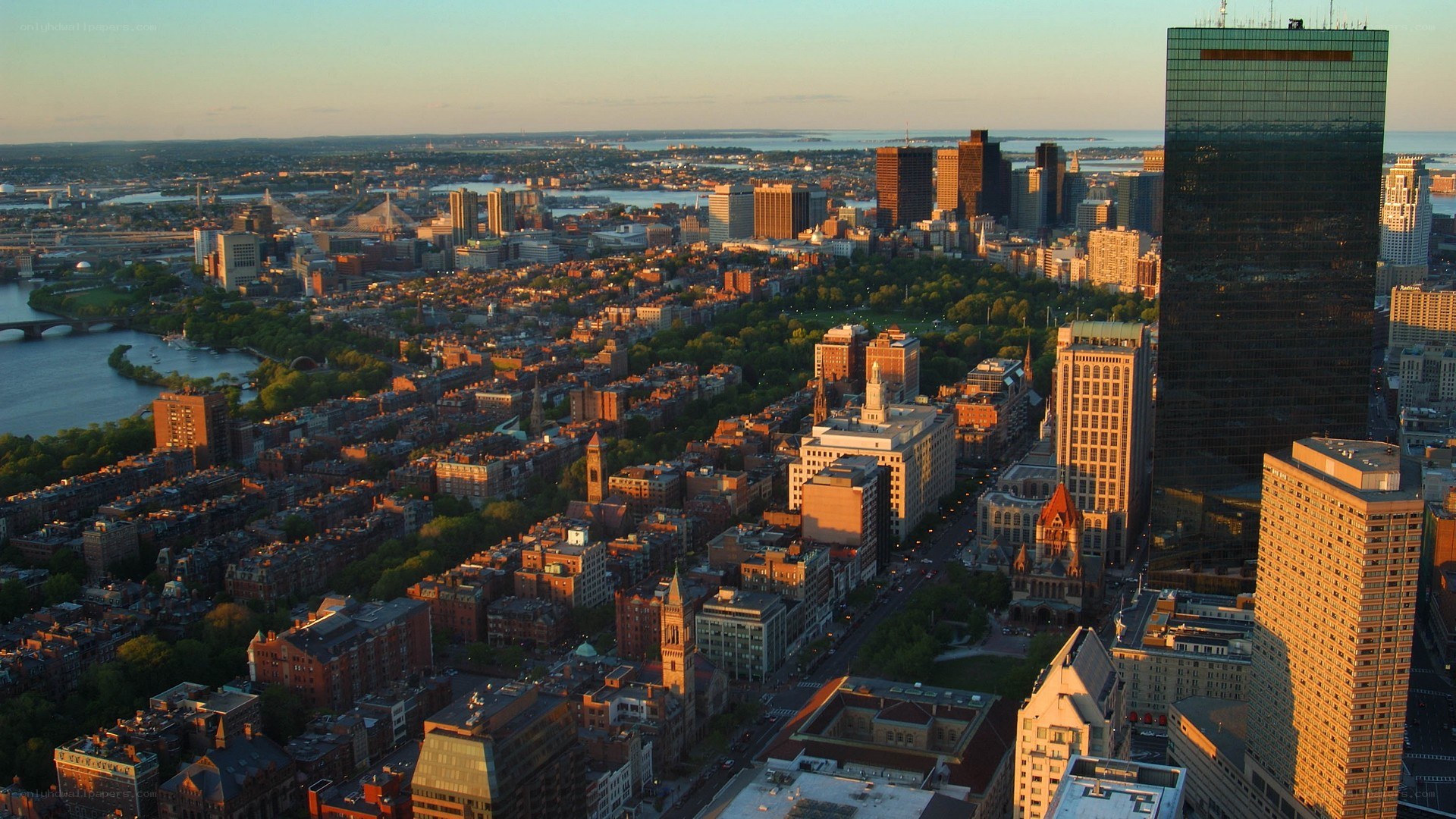 Boston skyline at sunset