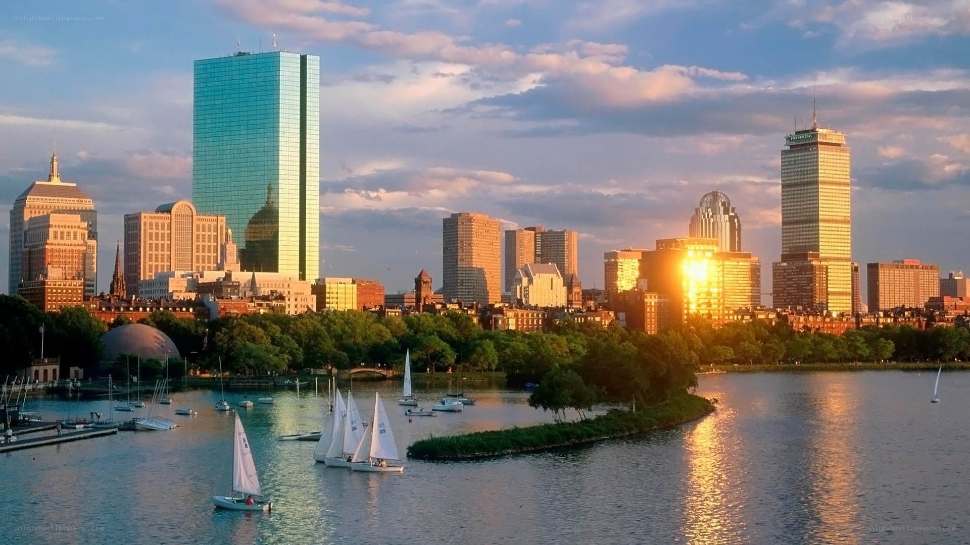 Boston skyline at sunset