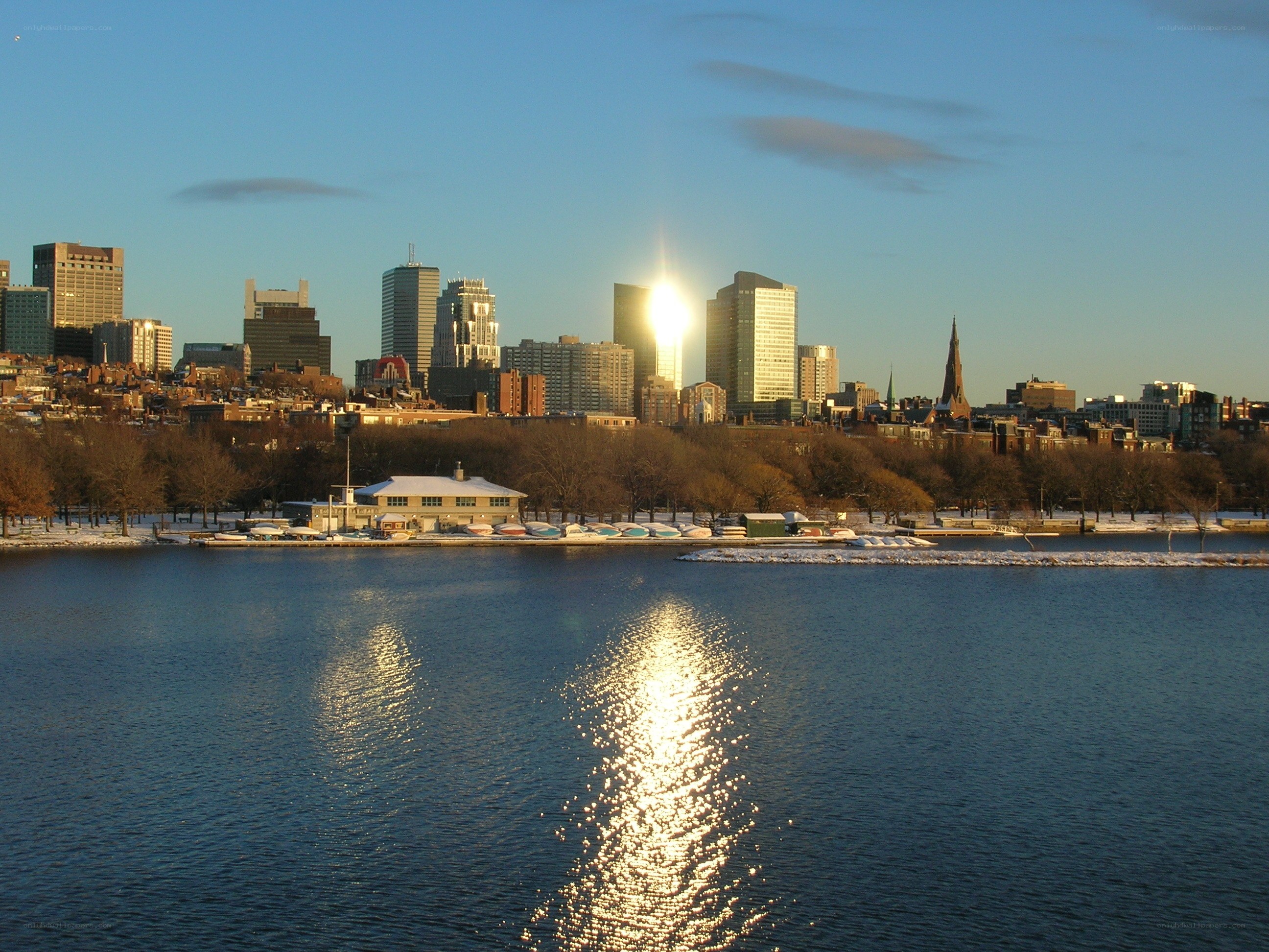 Boston skyline at sunset