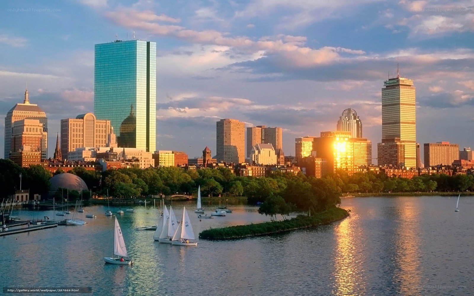 Boston skyline at sunset