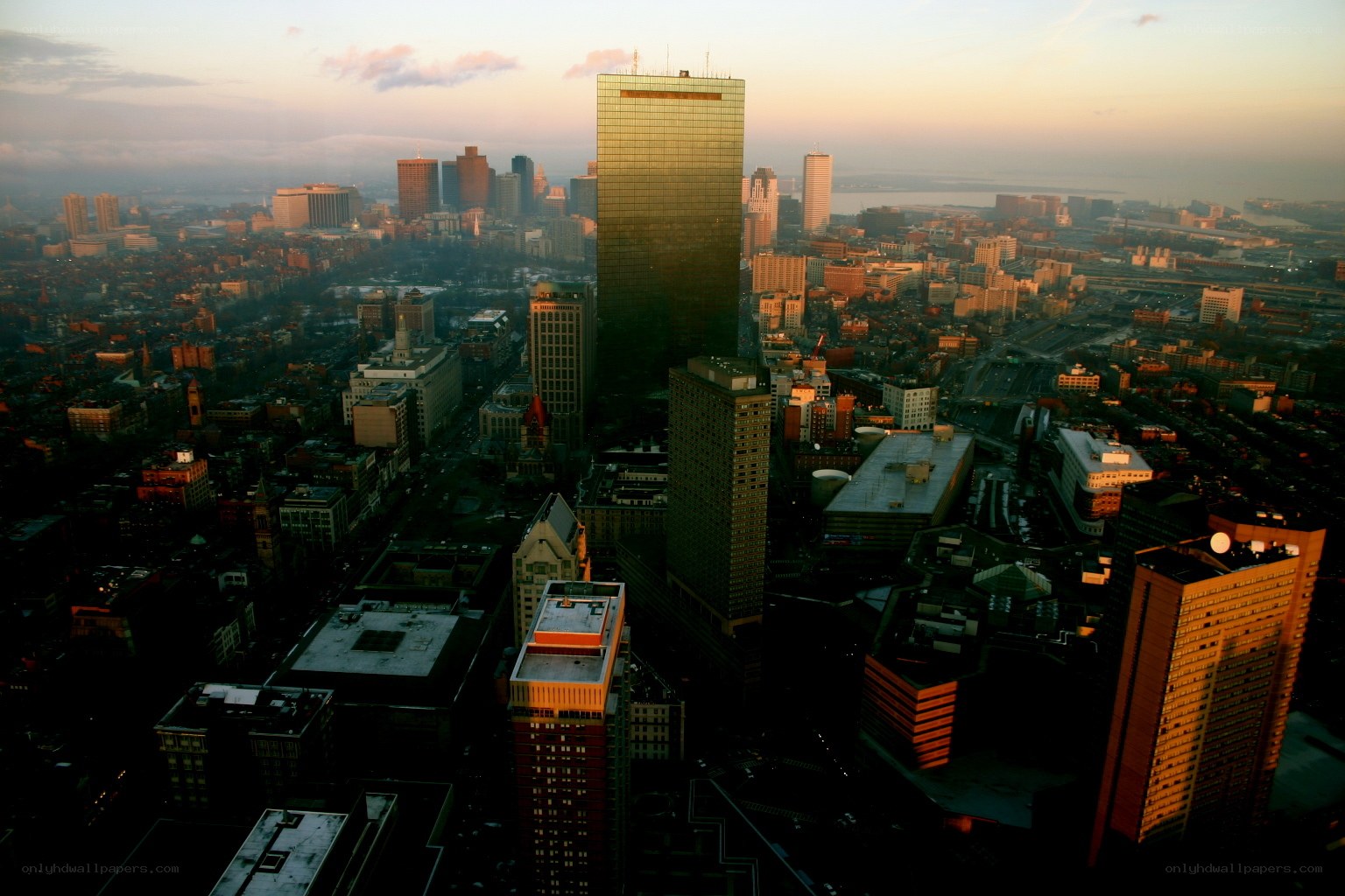 Boston skyline at sunset
