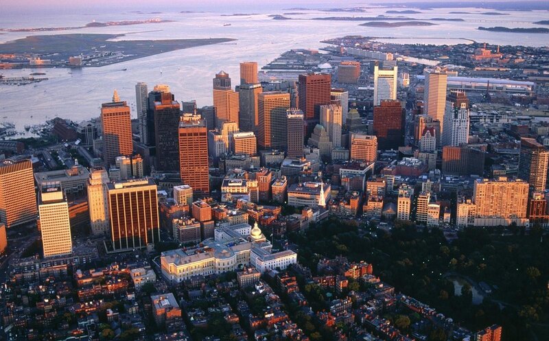 Boston skyline at sunset