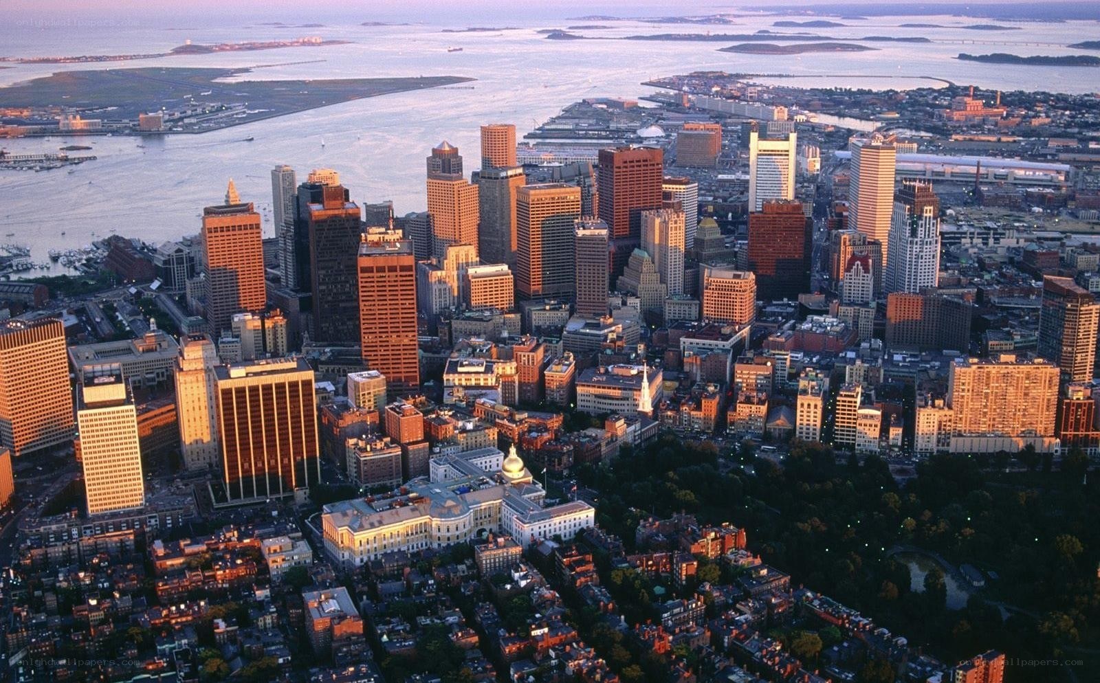 Boston skyline at sunset