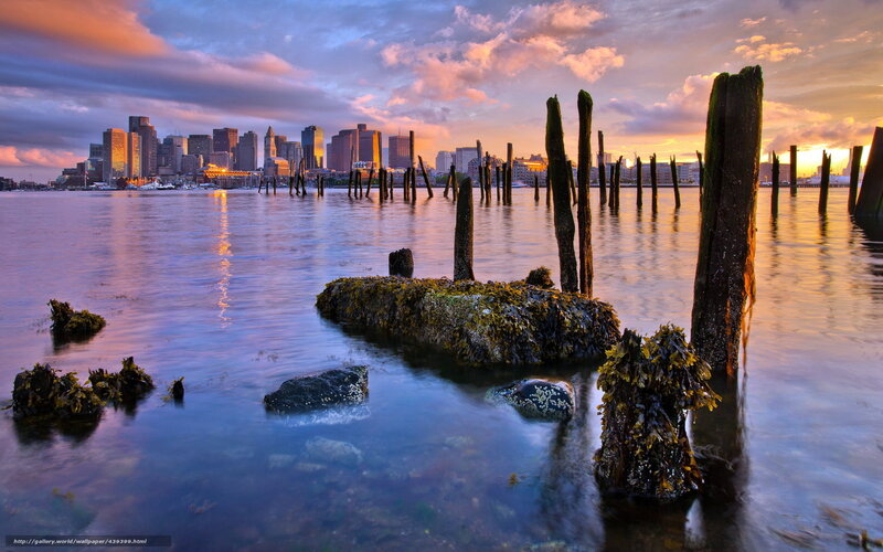 Boston Skyline at Sunset — Purple, Serene