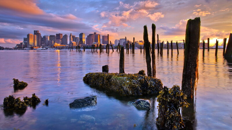 Boston Skyline at Sunset — Purple