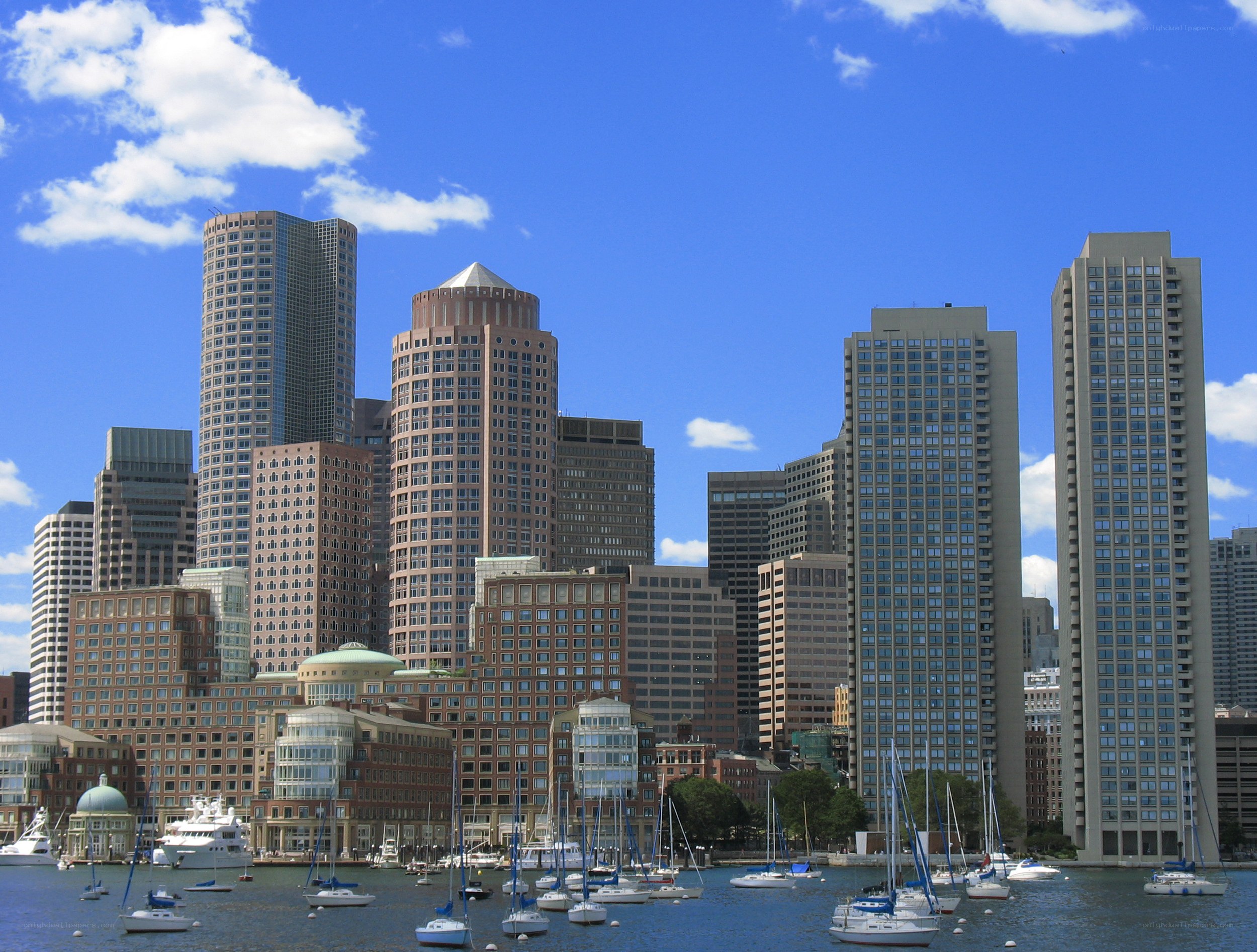 Boston skyline with boats