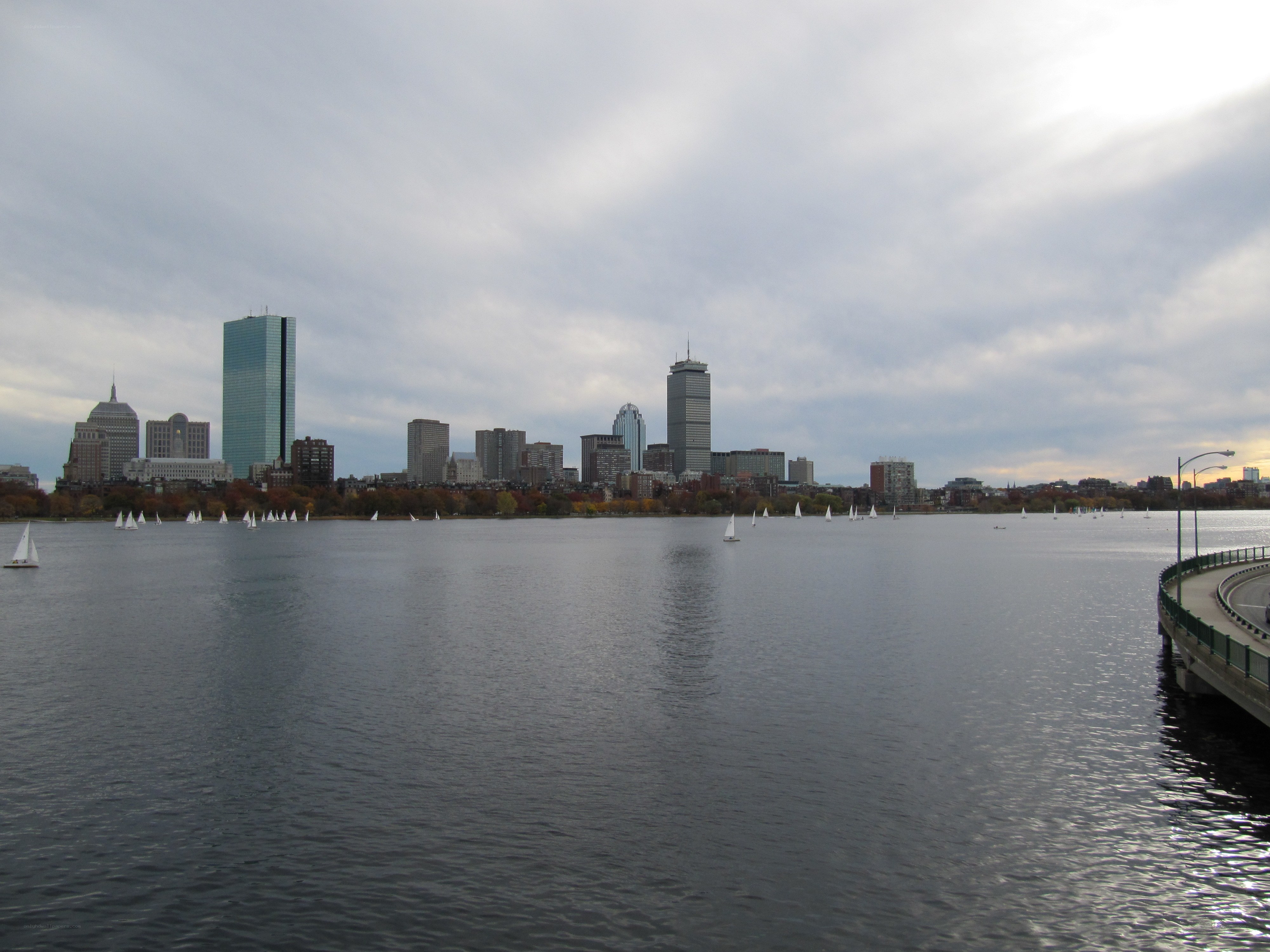 Boston skyline with sailboats