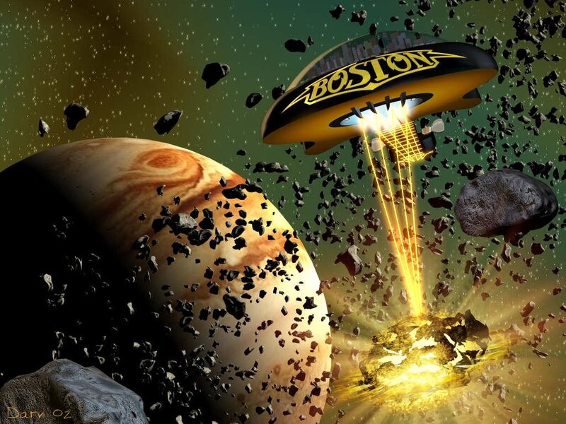 Boston spaceship in asteroid field