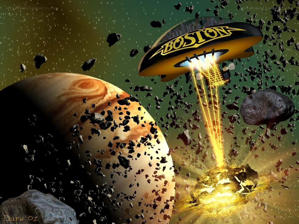 Boston spaceship in asteroid field