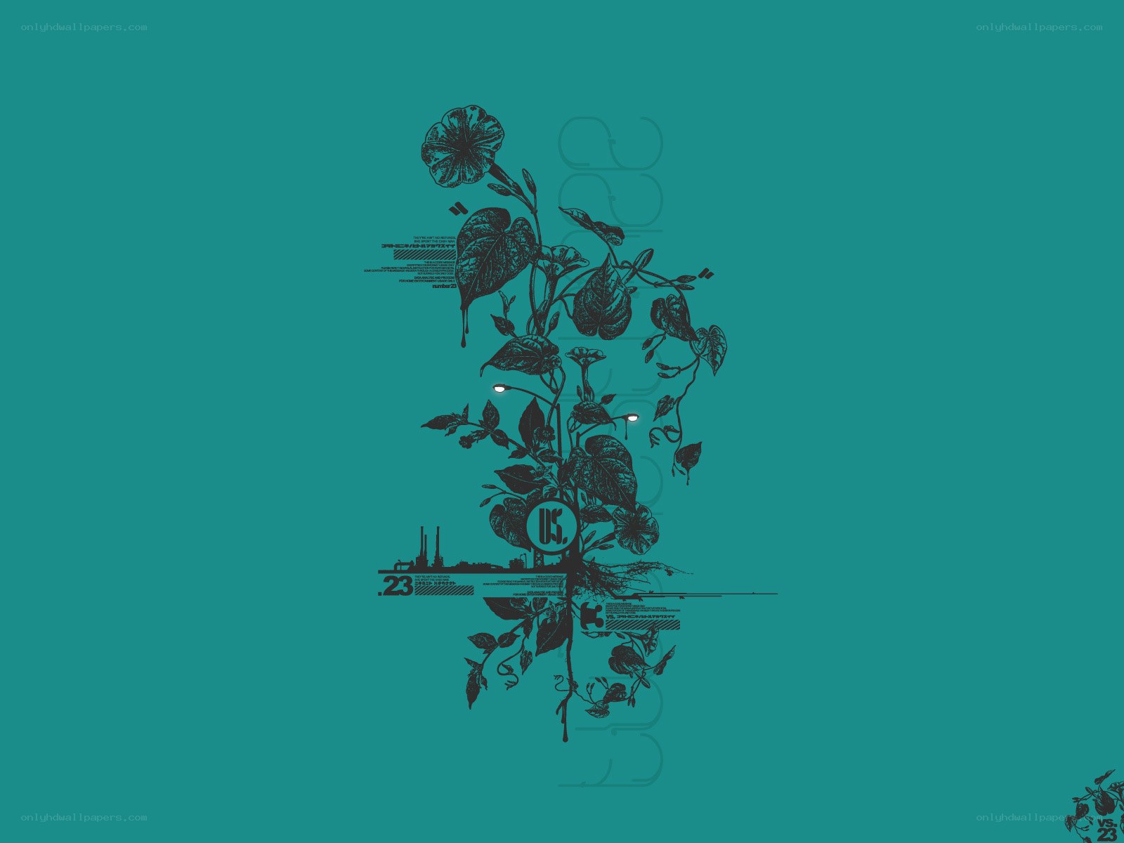 botanical illustration with industrial elements