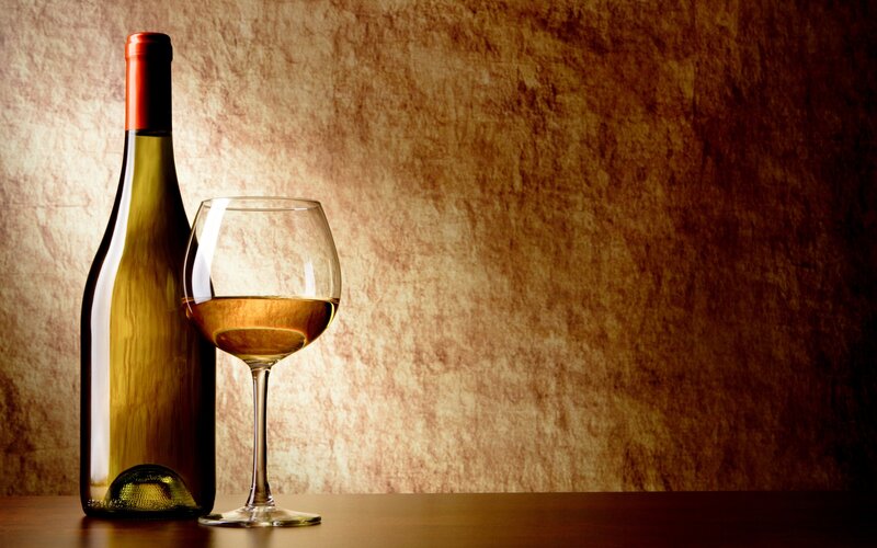 Bottle and Glass of Wine — Brown