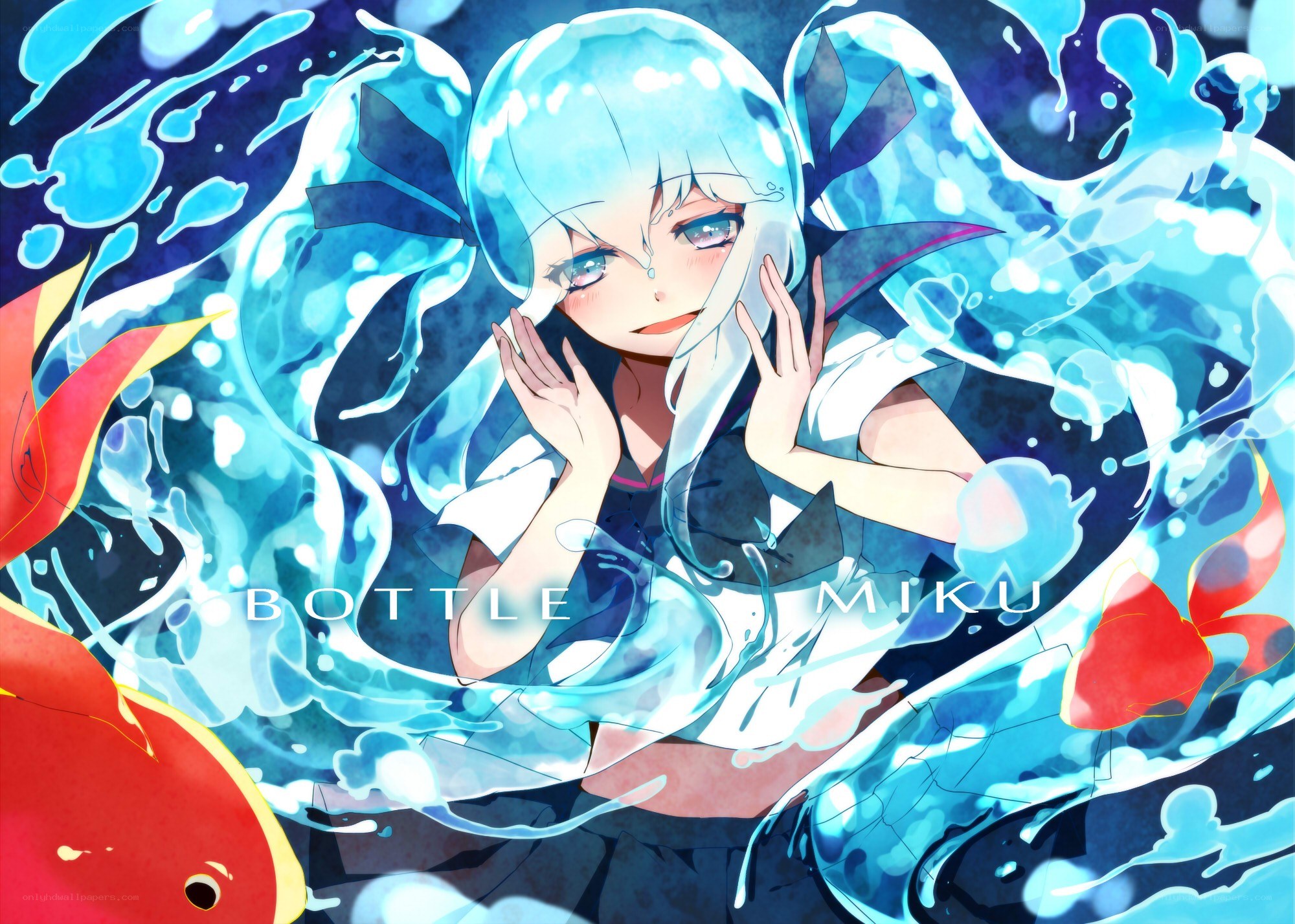 Bottle Miku with water and fish