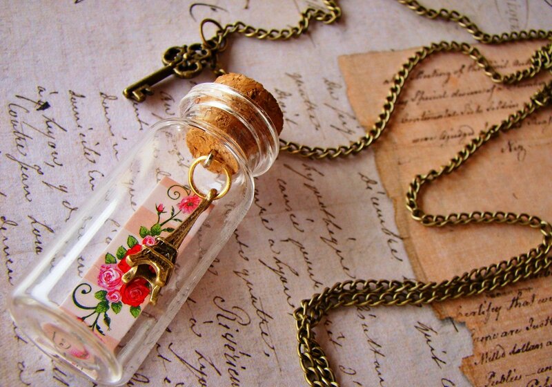 Bottle Necklace with Eiffel Tower