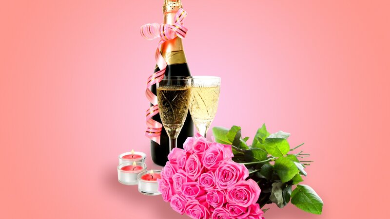 Bottle of Champagne with Roses