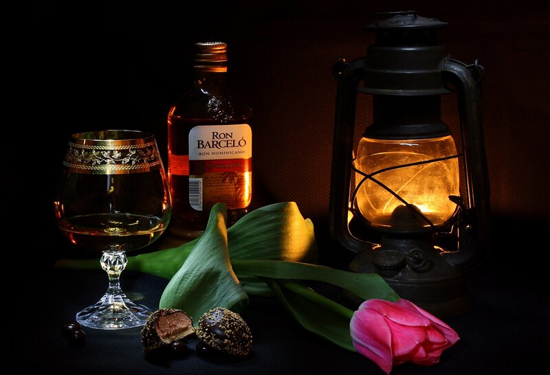 Bottle of Rum and Glass
