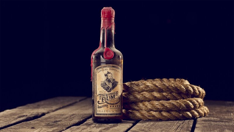 Bottle of Rum on Wood — Brown, Dramatic