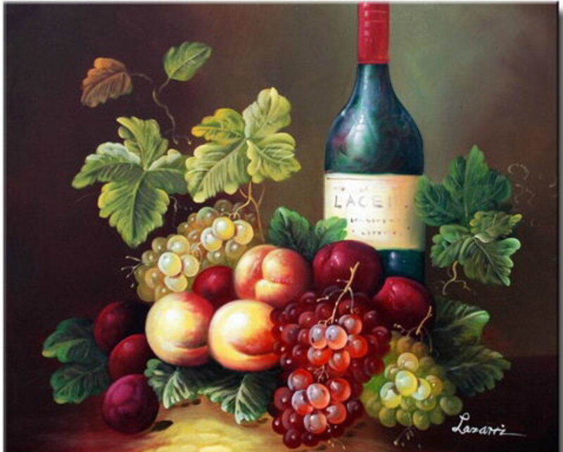 Bottle of Wine with Fruit — Green