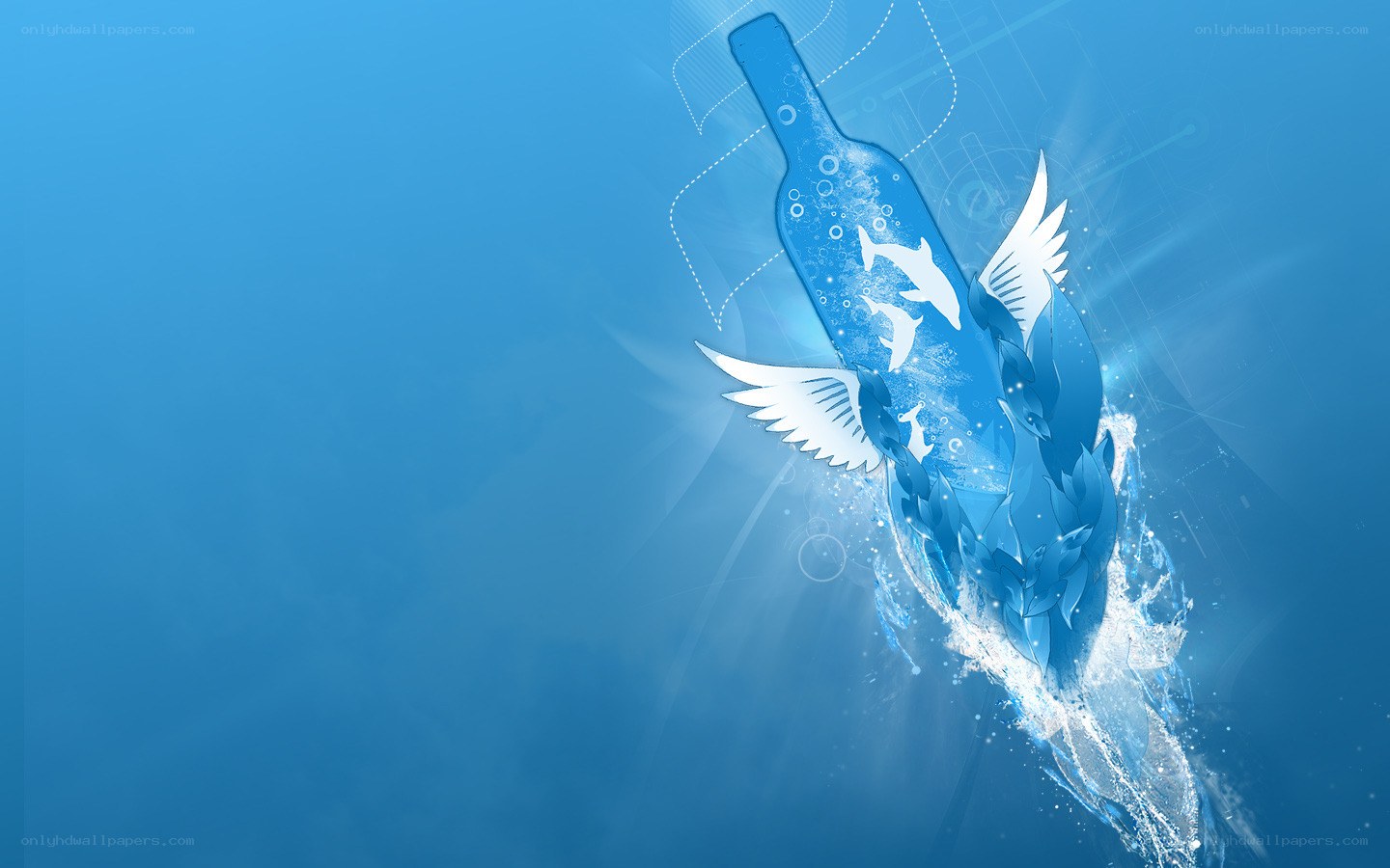 bottle with dolphins and wings